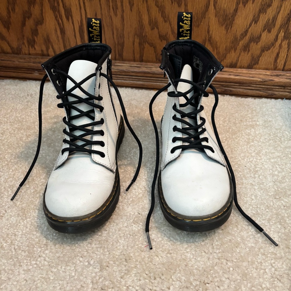Dr. Martens White Leather Boots with Black Laces